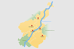 Landkarte: Fehmarnbeltachse quert einige Landkreise in Schleswig-Holstein und führt durch Hamburg